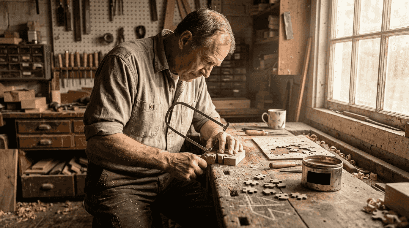 Handgesneden houten puzzelstukje
