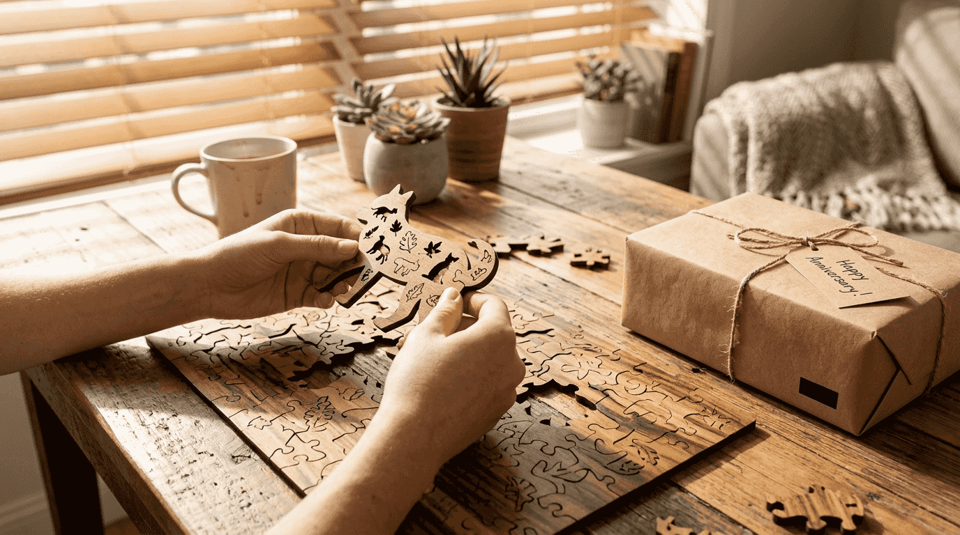 Een unieke houten puzzel samenstellen als milieuvriendelijk cadeau