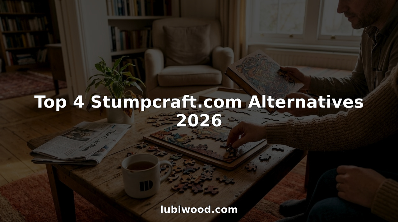 Family assembling wooden jigsaw puzzle in sunlit living room