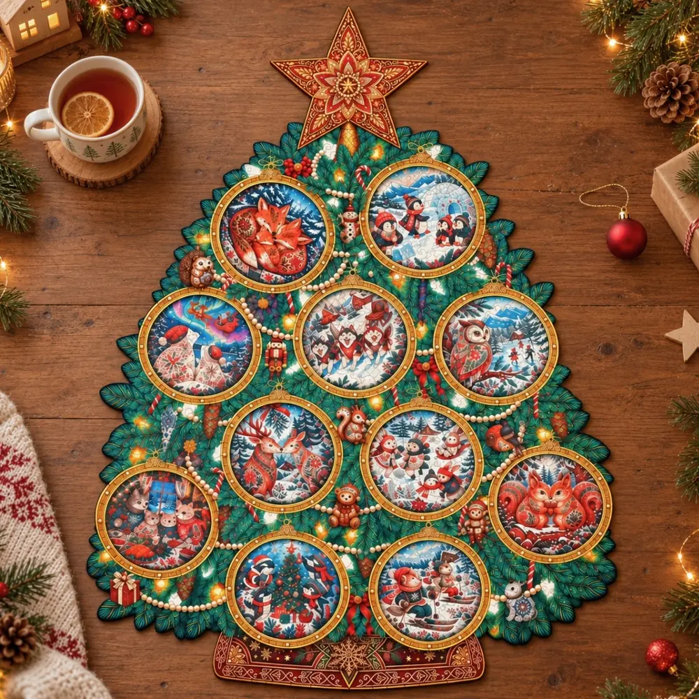 Det færdige juletræ af træ